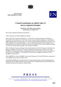 EN  COU CIL OF THE EUROPEA U IO  Council conclusions on added value of