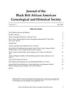 Journal of the Black Belt African American Genealogical and Historical Society Volume I, No. 1  March 2008