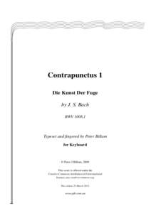 Contrapunctus 1 Die Kunst Der Fuge by J. S. Bach BWV 1008,1  Typeset and fingered by Peter Billam