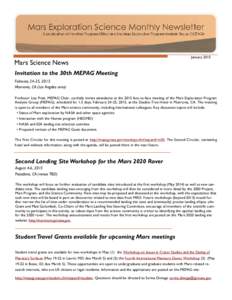 Mars Science News  January 2015 Invitation to the 30th MEPAG Meeting February 24-25, 2015
