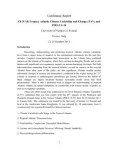    Conference Report CLIVAR Tropical Atlantic Climate Variability and Change (TAV) and PIRATA-18 University of Venice Ca’ Foscari