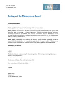 EBA DCSeptember 2014 Decision of the Management Board The Management Board