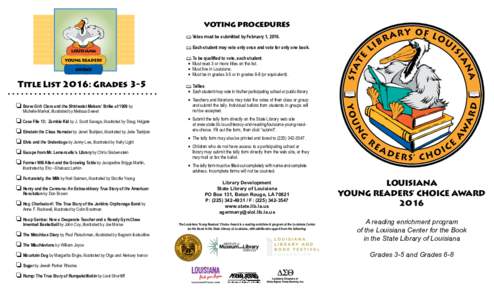 voting procedures Votes must be submitted by February 1, 2016. LOUISIANA YOUNG READERS’ CHOICE