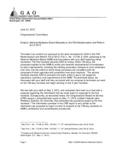 GAO-12-835R: National Mediation Board Mandates in the FAA Modernization and Reform Act of 2012