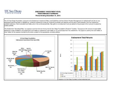 ENDOWMENT INVESTMENT POOL PERFORMANCE SUMMARY Period Ending December 31, 2015 The UC San Diego Foundation, pursuant to its Endowment Investment Policy and Guidelines and the Uniform Prudent Management of Institutional Fu