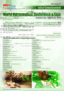 NutraceuticalsInitial Announcement World Nutraceutical Conference & Expo Philadelphia, USA