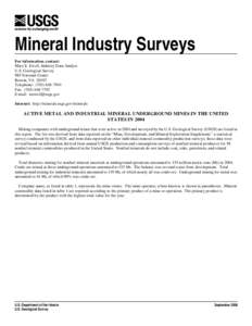 Active Metal and Industrial Mineral Underground Mines in the United States in 2004