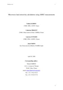 Karbou et al.  1 Microwave land emissivity calculations using AMSU measurements
