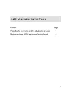 AAOU MERITORIOUS SERVICE AWARD  Content Page