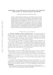 UNIFORMITY OF MULTIPLICATIVE FUNCTIONS AND PARTITION REGULARITY OF SOME QUADRATIC EQUATIONS arXiv:1303.4329v2 [math.CO] 6 MarNIKOS FRANTZIKINAKIS AND BERNARD HOST