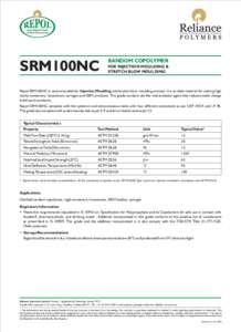 SRM100NC  RANDOM COPOLYMER FOR INJECTION MOULDING & STRETCH BLOW MOULDING
