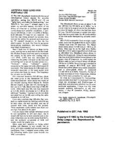 ANTENNA FEED LINES FOR PORTABLE USE 0 The 1981 Handbook recommends the use of twin-lead-fed folded dipoles for portable operation, noting that RG-58 and -59 are 