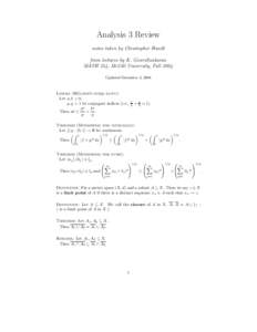 Analysis 3 Review notes taken by Christopher Hundt from lectures by K. GowriSankaran MATH 354, McGill University, Fall 2004 Updated December 4, 2004