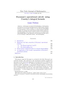 New York Journal of Mathematics New York J. Math–488. Feynman’s operational calculi: using Cauchy’s integral formula Lance Nielsen
