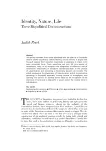 TCS348854 Revel_Article 156 x 234mm:09 Page 45  Identity, Nature, Life Three Biopolitical Deconstructions  Judith Revel