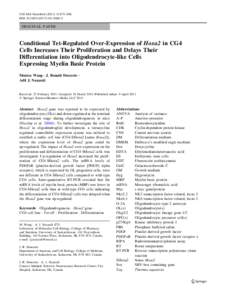 Cell Mol Neurobiol[removed]:875–886 DOI[removed]s10571[removed]ORIGINAL PAPER  Conditional Tet-Regulated Over-Expression of Hoxa2 in CG4