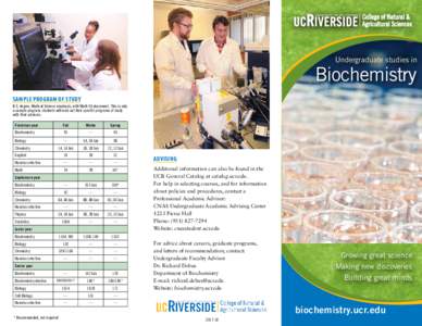 Undergraduate studies in  Biochemistry SAMPLE PROGRAM OF STUDY B.S. degree, Medical Science emphasis, with Math 9A placement. This is only a sample program; students will work out their specific programs of study
