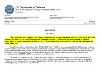 Microsoft Word - US_DoD_Announcement_9-4-12_USAeroteam_Awarded_$15.6mil_Contract