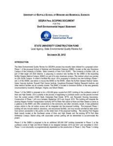 UNIVERSITY AT BUFFALO SCHOOL OF MEDICINE AND BIOMEDICAL SCIENCES SEQRA FINAL SCOPING DOCUMENT FOR THE Draft Environmental Impact Statement