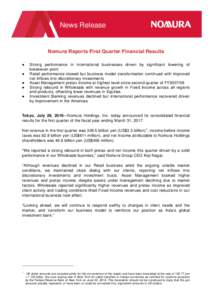 News Release  Nomura Reports First Quarter Financial Results   