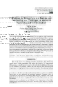 American Educational Research Journal February 2017, Vol. 54, No. 1, pp. 3–34 DOI:  Ó 2016 AERA. http://aerj.aera.net  Educating for Democracy in a Partisan Age: