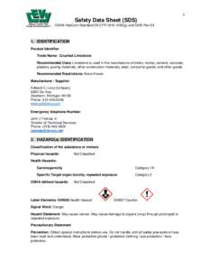 Health / Occupational safety and health / Safety / Chemical safety / Environmental law / Industrial hygiene / Safety engineering / Occupational Safety and Health Administration / Silicosis / Silicon dioxide / Safety data sheet / Occupational hygiene