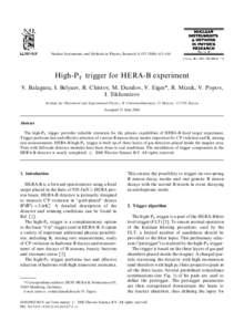 Nuclear Instruments and Methods in Physics Research A}416  High-P trigger for HERA-B experiment 2 V. Balagura, I. Belyaev, R. Chistov, M. Danilov, V. Eiges*, R. Mizuk, V. Popov, I. Tikhomirov