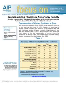 www.aip.org/statistics One Physics Ellipse • College Park, MD 20740 •  •  AugustWomen among Physics & Astronomy Faculty