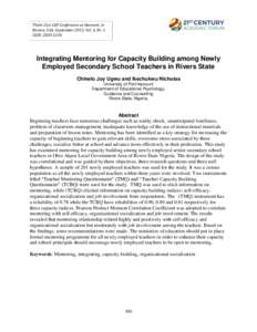 Third 21st CAF Conference at Harvard, in Boston, USA. September 2015, Vol. 6, Nr. 1 ISSN: Integrating Mentoring for Capacity Building among Newly Employed Secondary School Teachers in Rivers State