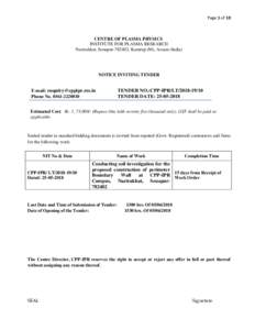 Page 1 of 10  CENTRE OF PLASMA PHYSICS INSTITUTE FOR PLASMA RESEARCH Nazirakhat, Sonapur, Kamrup (M), Assam (India)