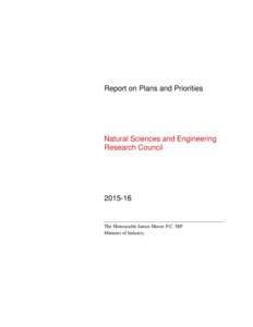 Report on Plans and Priorities  Natural Sciences and Engineering Research Council