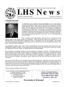 LHS News A Newsletter for Members and Friends of the Lenexa Historical Society November/DecemberVolume 26, Number 6