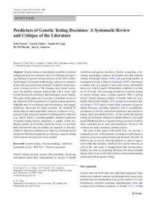 J Genet Counsel:263–288 DOIs10897REVIEW PAPER  Predictors of Genetic Testing Decisions: A Systematic Review
