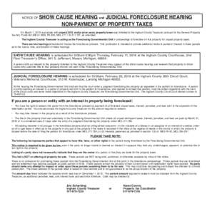 1  NOTICE OF SHOW CAUSE HEARING and JUDICIAL FORECLOSURE HEARING NON-PAYMENT OF PROPERTY TAXES