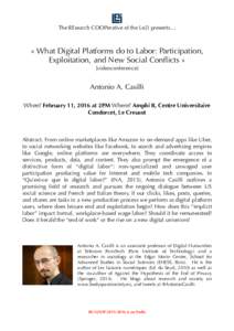 The REsearch COOPerative of the Le2i presents…  « What Digital Platforms do to Labor: Participation, Exploitation, and New Social Conflicts » [videoconference]