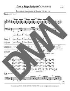 Don’t Stop Believin’ (Journey)  page 1 , rock feel / Straight 8s / ( Key of E ) / Q = 116 Intro (pno & bass)