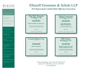 Ellenoff Grossman & Schole LLP 2011 Representative Initial Public Offering Transactions Areas of Practice Include: CORPORATE AND SECURITIES
