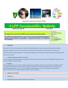 Southern African Power Pool  SAPP Sustainability Bulletin Volume 24, Issue 24  June, 2014