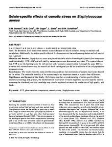 Journal of Applied Microbiology 2005, 98, 193–202  doi:j02445.x Solute-specific effects of osmotic stress on Staphylococcus aureus