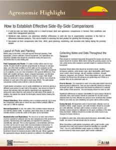    How to Establish Effective Side-By-Side Comparisons • A side-by-side (on-farm) testing plot is a head-to-head yield and agronomic comparisons in farmers field conditions and under their management practices. • St