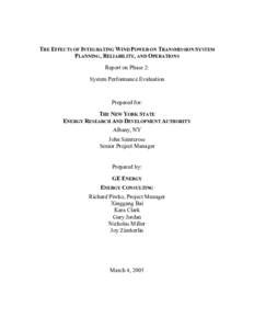 NYSERDA - The Effects of Integrating Wind Power on Transmission System Planning, Reliability, and Operations