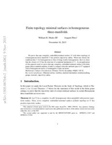 arXiv:1505.06764v2 [math.DG] 9 NovFinite topology minimal surfaces in homogeneous three-manifolds William H. Meeks III∗