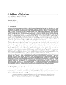 A Critique of Scientism______________________________ Its Implications and Limitations Maxim Uybadin Florida Atlantic University  1. Introduction
