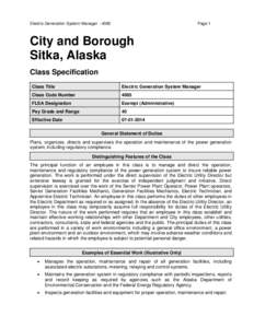 Electric Generation System Manager[removed]Page 1 City and Borough Sitka, Alaska