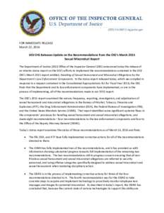 DOJ OIG Releases Update on the Recommendations from the OIG’s March 2015 Sexual Misconduct Report