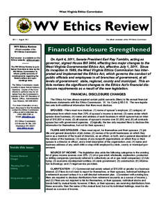 West Virginia Ethics Commission  WV Ethics Review The official newsletter of the WV Ethics Commission[removed]August 2011