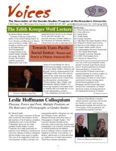 The Newsletter of the Gender Studies Program at Northwestern UniversityKresge Hall, 1880 Campus Drive, Evanston. ILVol. 15 #2 Spring 2005 The Edith Kreeger Wolf Lectu