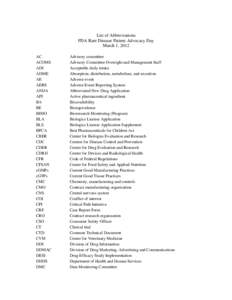 List of Abbreviations FDA Rare Disease Patient Advocacy Day March 1, 2012 AC ACOMS ADI