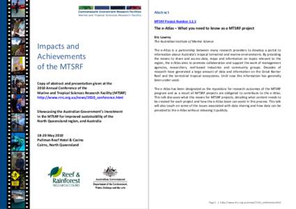 Abstract MTSRF Project NumberThe e-Atlas – What you need to know as a MTSRF project  Impacts and