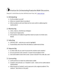 5  Practices for Orchestrating Productive Math Discussions Margaret S. Smith & Mary Kay Stein, NCTM & Corwin Press, 2011 www.nctm.org